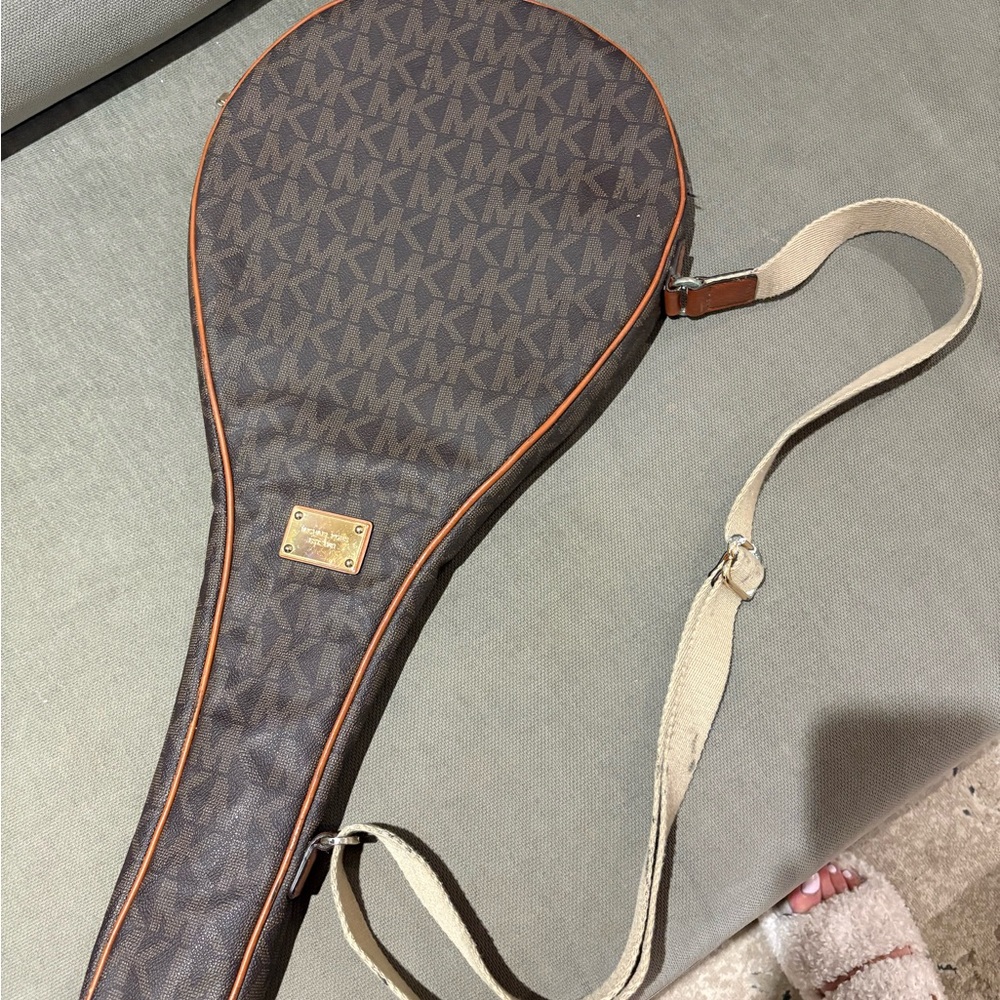 Michael Kors Tennis Brown Monogram Messenger Bag with Tan Strap